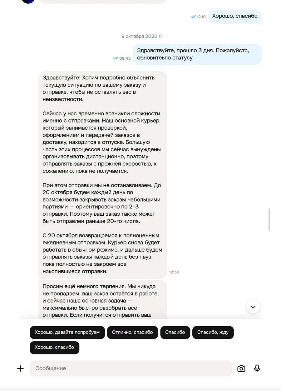 Скриншот переписки с продавцом IVAM, лист 12